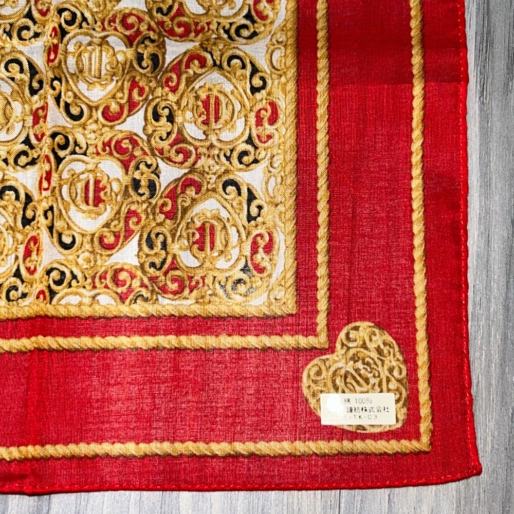 Vintage Christian Dior Red & Gold Cotton Handkerchief - Picture 8 of 11